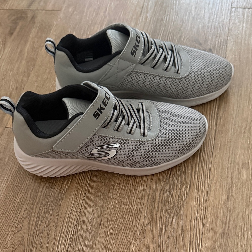 Skechers Kid's Light Gray Slip-On Athletic Sneakers with Hook-and-Loop Strap